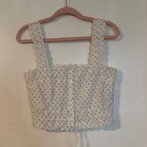 Sezane White Floral Crop Top